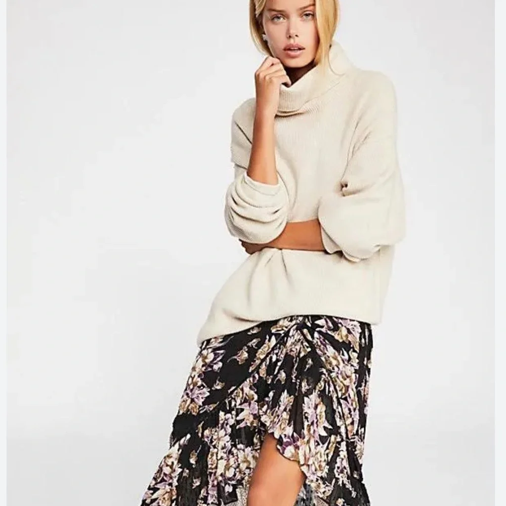 Free People Softly Structured Ribbed Knit Tunic Sweater Heathered Oatmeal Small